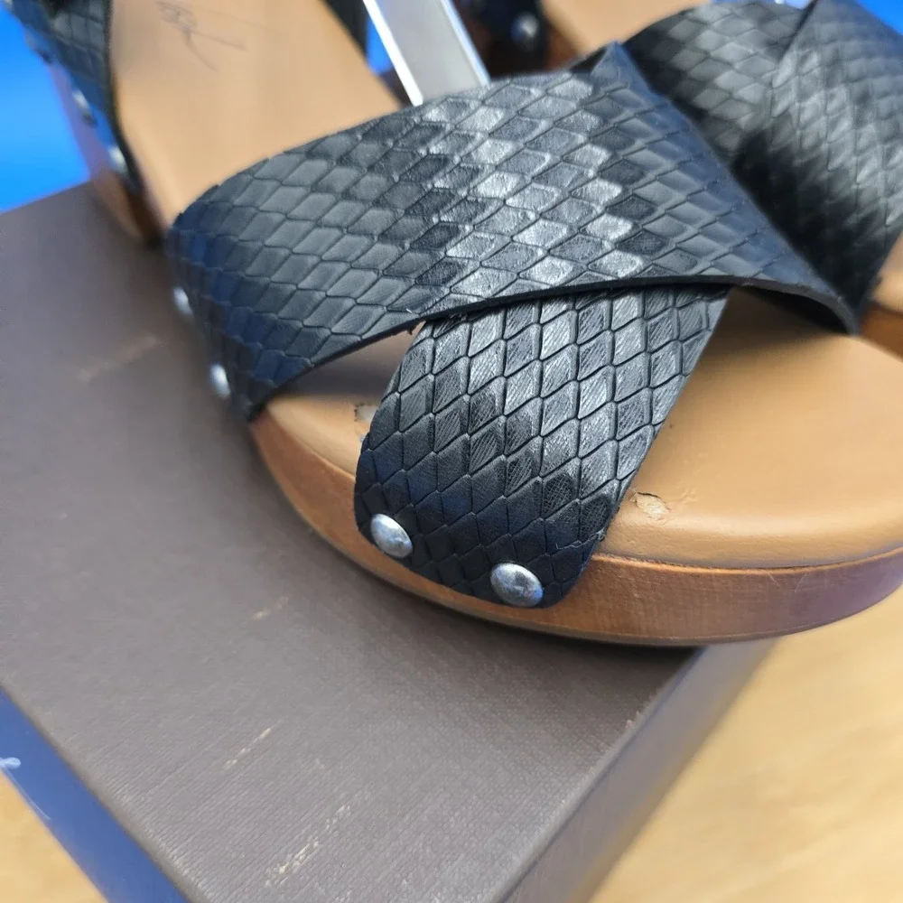 Patricia Nash Gigi Black Leather Clog Sandal Women's US‎ 7 EU 37 w/original box